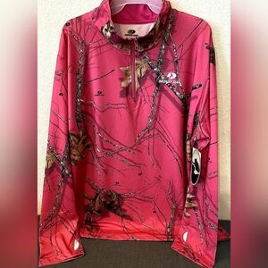 Mossy Oak Pullover Women’s M Pink fushia Cadet Collar 1/4 Zip Up